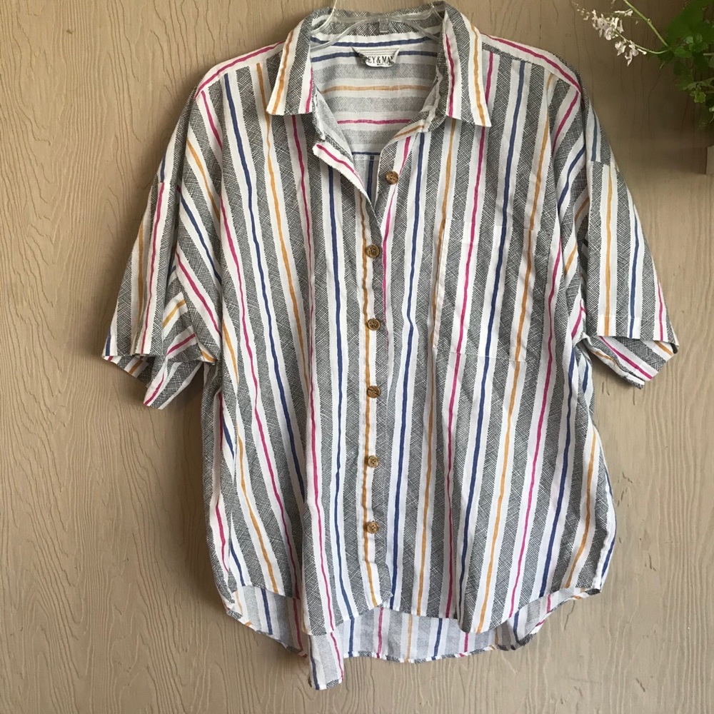 Casey & Max Vintage Striped Button Down T-Shirt